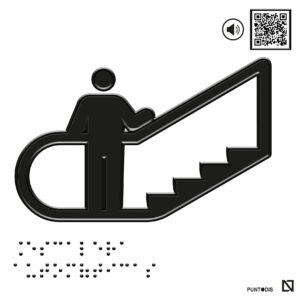 Placa escaleras automáticas en braille y altorrelieve con QR, y en aluminio