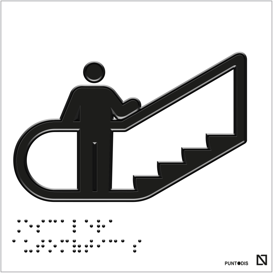 Placa escaleras automáticas braille y altorrelieve en aluminio