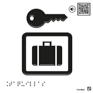 Placa taquillas en braille y altorrelieve con QR, y en aluminio