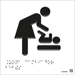 Placa de zona cambiador para bebés mujer en braille y fondo blanco