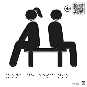 Placa zona de descanso en braille y altorrelieve con QR, y en aluminio