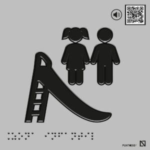 Placa Zona infantil con QR, braille y altorrelieve