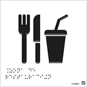 Placa zona de restauración braille y altorrelieve en aluminio