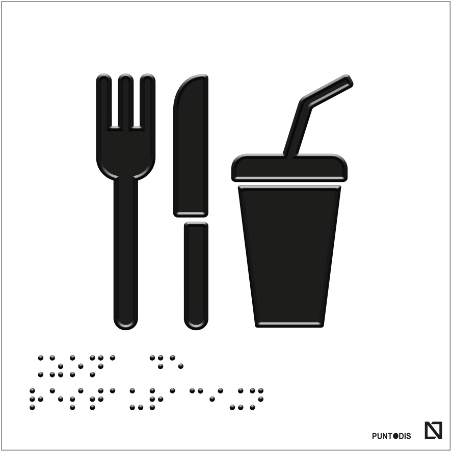 Placa zona de restauración braille y altorrelieve en aluminio