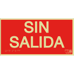 Placa fotoluminiscente Sin salida con braille y altorrelieve