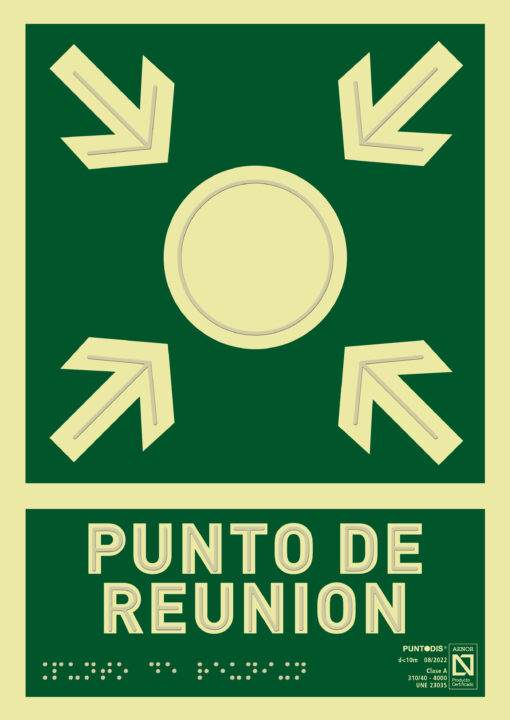Placa fotoluminiscente de emergencia y evacuación Punto de reunión