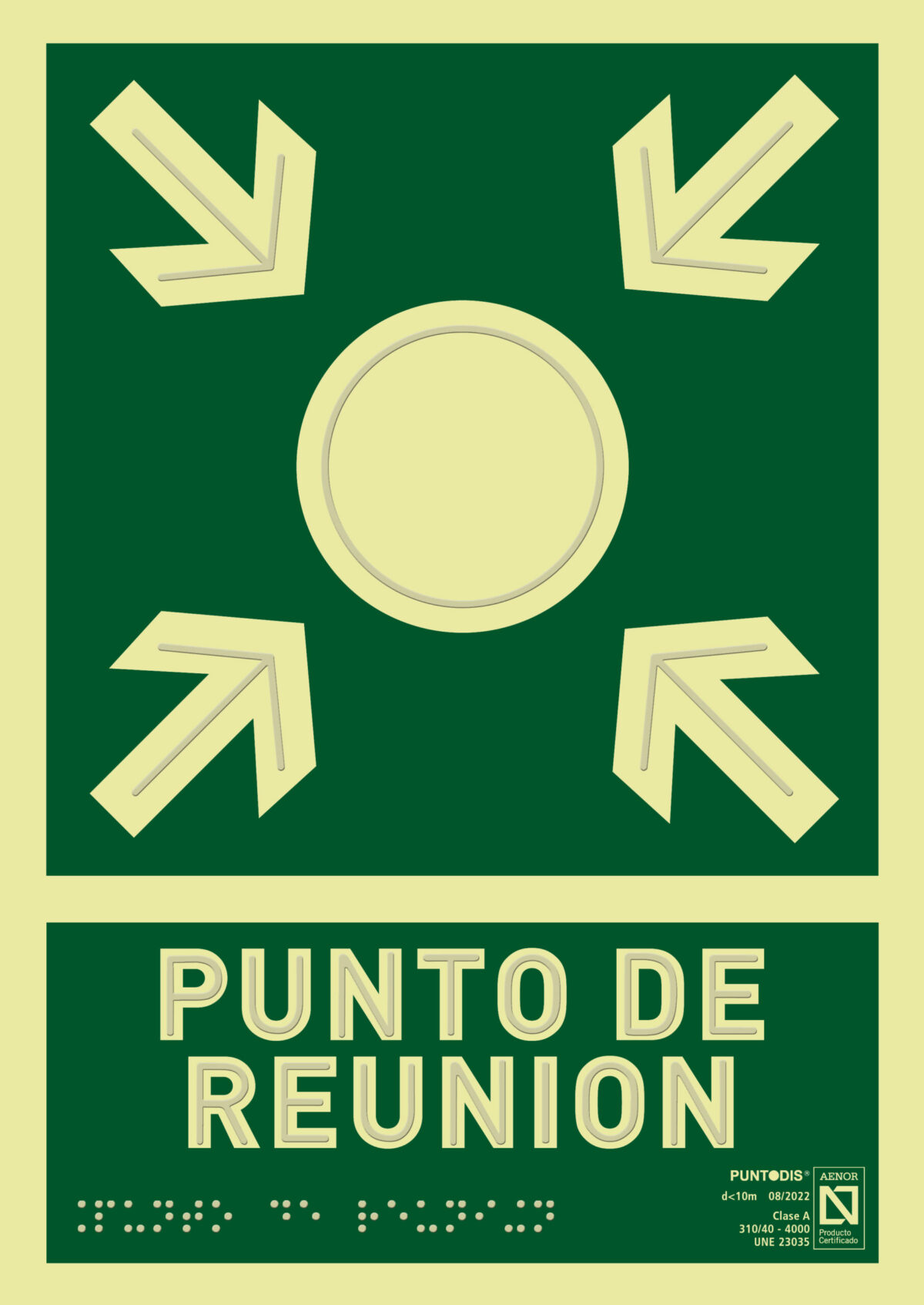 Placa fotoluminiscente de emergencia y evacuación Punto de reunión