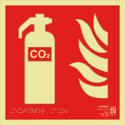 Placa fotoluminiscente Extintor CO2, braille y altorrelieve