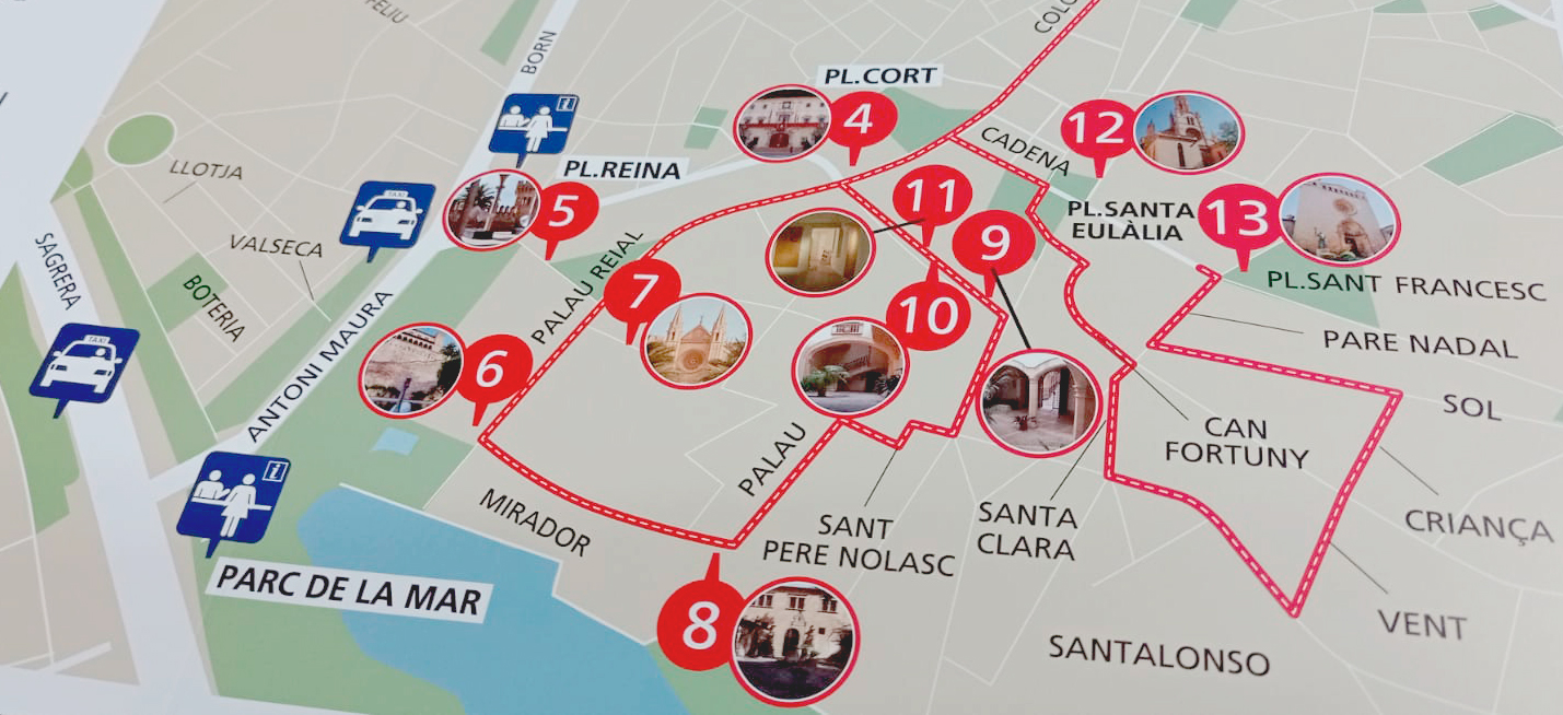 Imagen detalle de una ruta en un plano de Palma