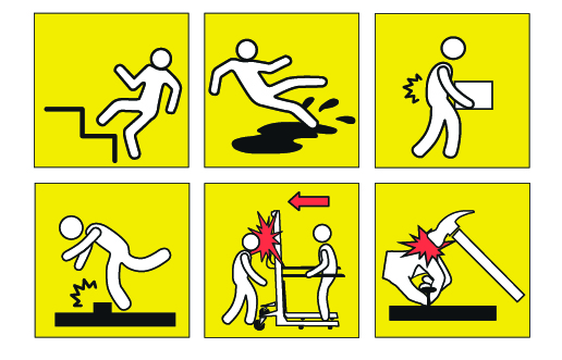 imagen con 6 pictogramas sobre riesgos laborales