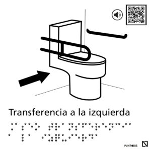 Imagen de la señal de Aseo con transferencia a la izquierda en color blanco, con QR.