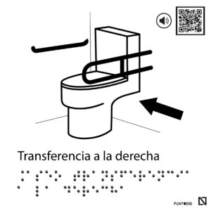 Imagen de la señal de Aseo con transferencia a la derecha con QR, en color blanco.