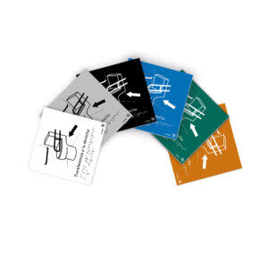 Imagen de la señal de Aseo con transferencia a la derecha con los colores que disponemos: blanco, gris, negro, azul, verde y naranja.