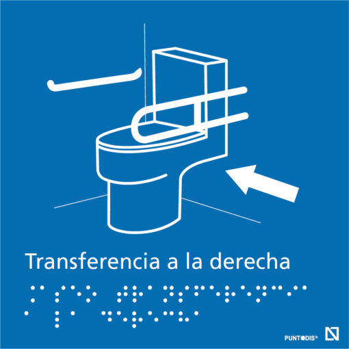 Imagen de la señal de Aseo con transferencia a la derecha en color azul.