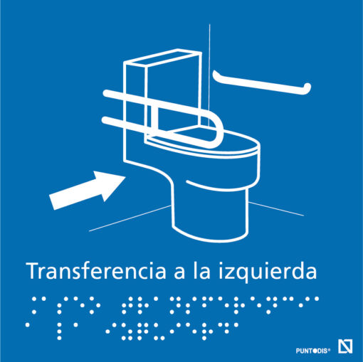Imagen de la señal de Aseo con transferencia a la izquierda en color azul.