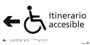 Placa Itinerario accesible a la izquierda braille y altorrelieve