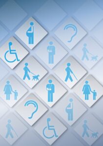 Diferentes pictogramas relacionados con la accesibilidad