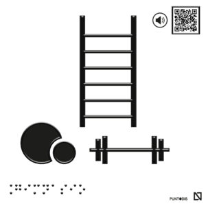 Placa Gimnasio en braille y altorrelieve con QR, y en aluminio