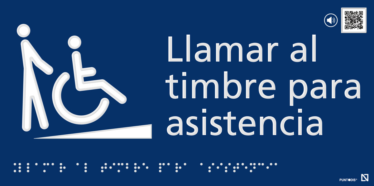 Placa Llamar al timbre para asistencia con QR, braille y altorrelieve
