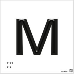 Placa Letra M en braille y altorrelieve, en aluminio