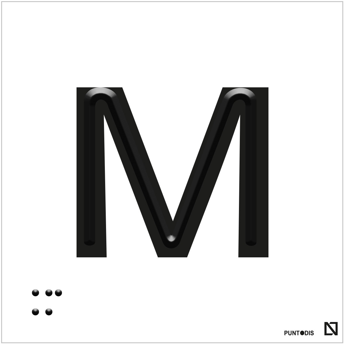 Placa Letra M en braille y altorrelieve, en aluminio