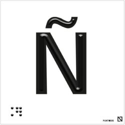 Placa Letra Ñ en braille y altorrelieve, en aluminio