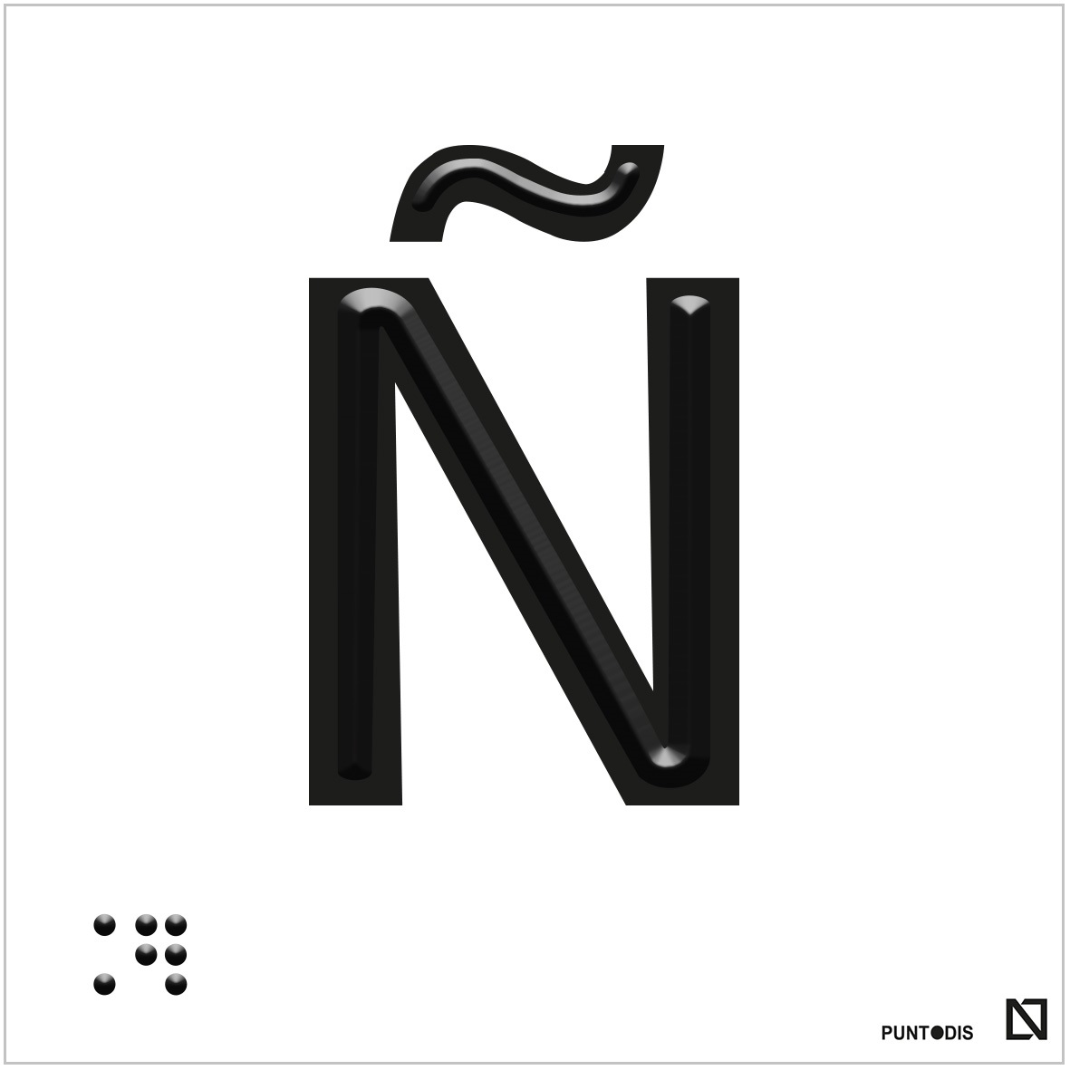 Placa Letra Ñ en braille y altorrelieve, en aluminio