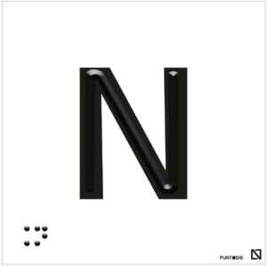 Placa Letra N en braille y altorrelieve, en aluminio