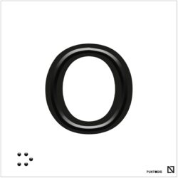 Placa Letra O en braille y altorrelieve, en aluminio