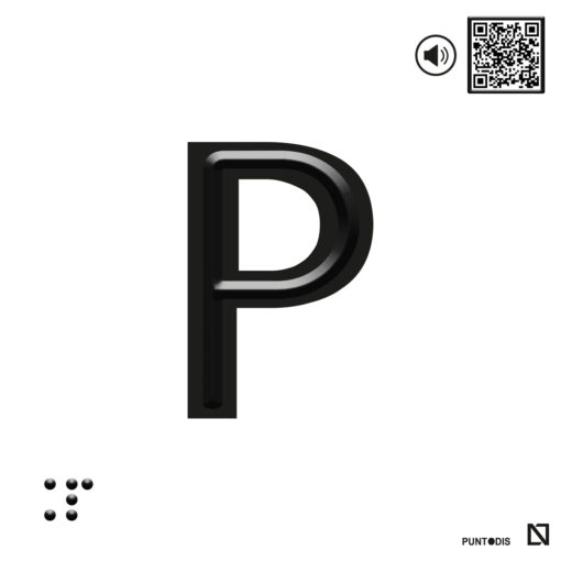 Placa letra P en braille y altorrelieve en aluminio