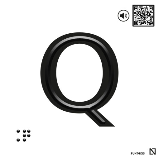 Placa letra Q en braille y altorrelieve en aluminio