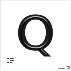 Placa Letra Q en braille y altorrelieve, en aluminio
