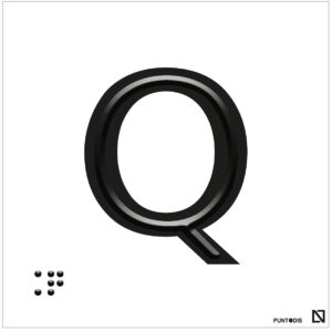 Placa Letra Q en braille y altorrelieve, en aluminio