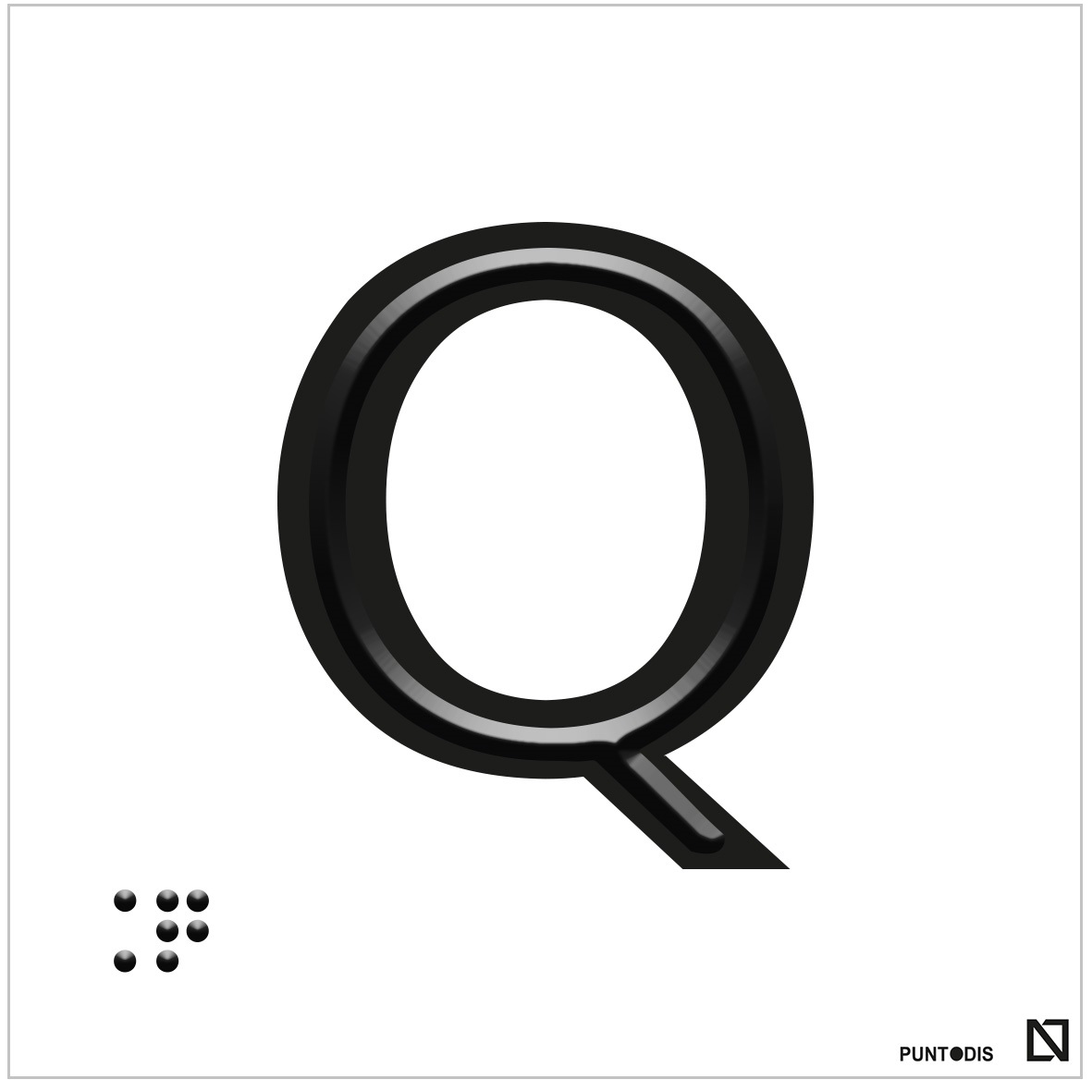 Placa Letra Q en braille y altorrelieve, en aluminio