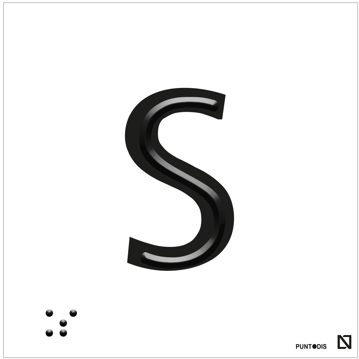 Placa Letra S en braille y altorrelieve, en aluminio