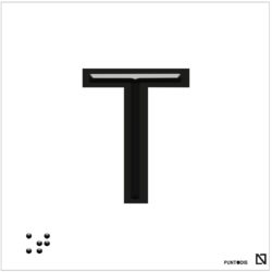 Placa Letra T en braille y altorrelieve, en aluminio