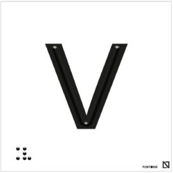 Placa Letra V en braille y altorrelieve, en aluminio