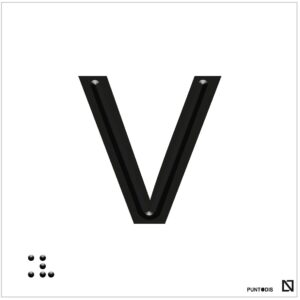 Placa Letra V en braille y altorrelieve, en aluminio