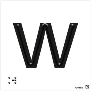 Placa Letra W en braille y altorrelieve, en aluminio