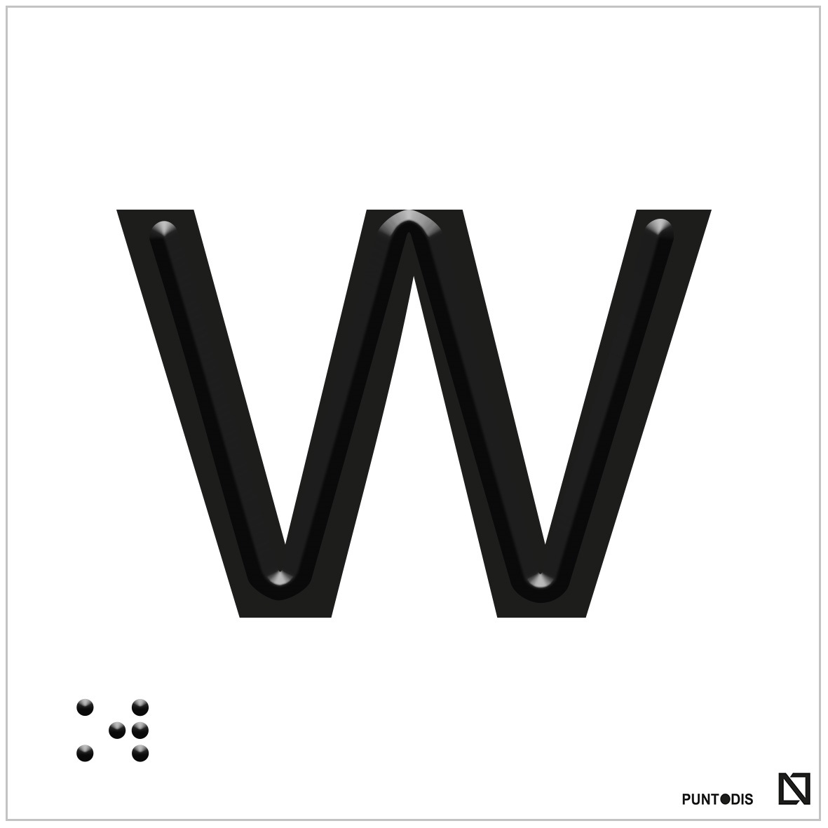 Placa Letra W en braille y altorrelieve, en aluminio