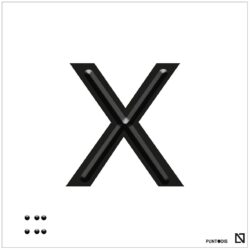 Placa Letra X en braille y altorrelieve, en aluminio