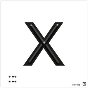 Placa Letra X en braille y altorrelieve, en aluminio