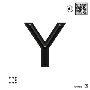 Placa letra Y en braille y altorrelieve con QR, y en aluminio