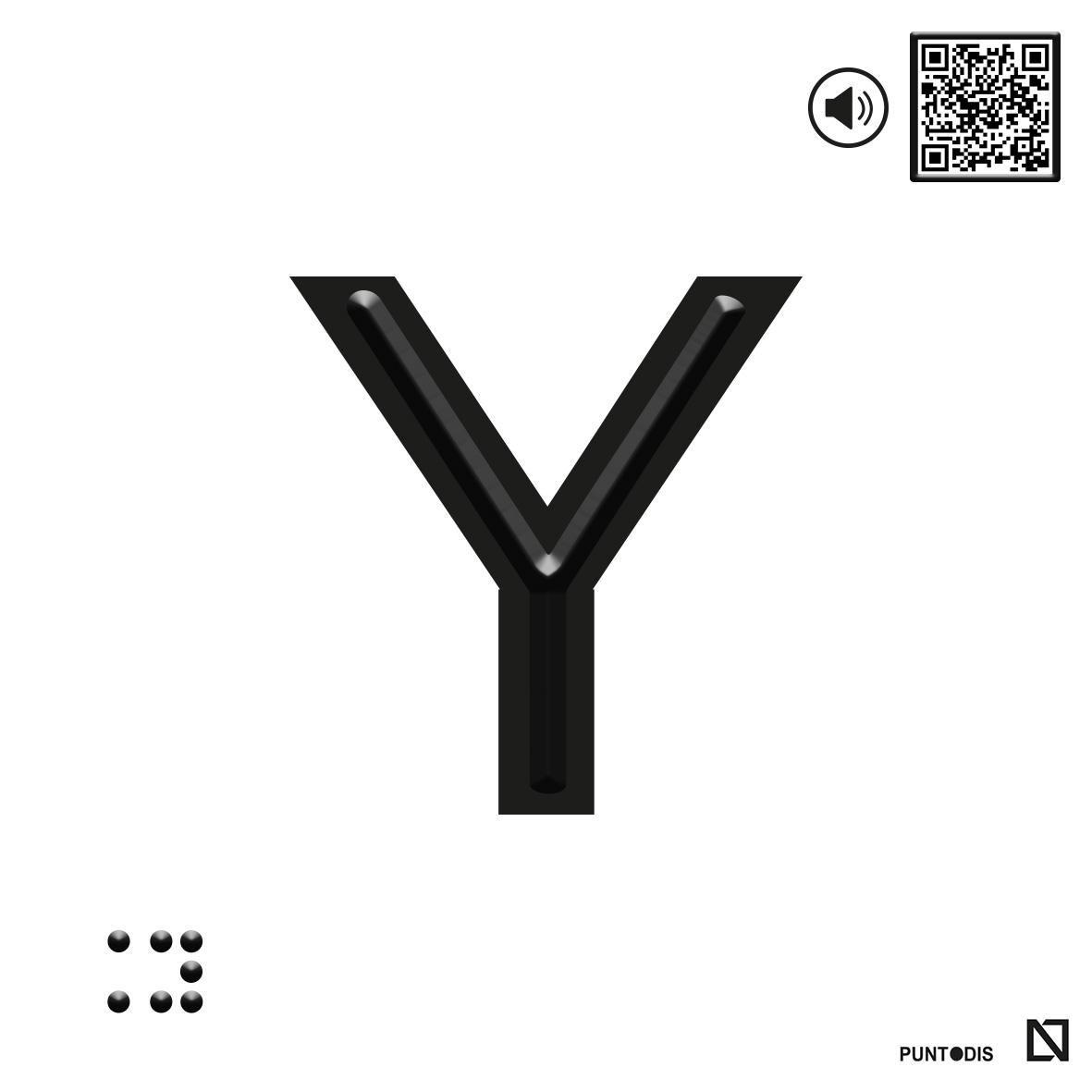Placa letra Y en braille y altorrelieve con QR, y en aluminio