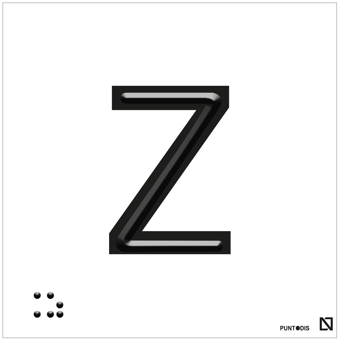 Placa Letra Z en braille y altorrelieve, en aluminio