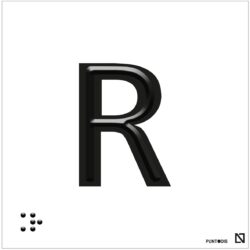 Placa Letra R en braille y altorrelieve, en aluminio