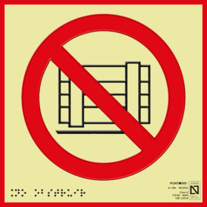 Placa fotoluminiscente No Obstruir con braille y altorrelieve