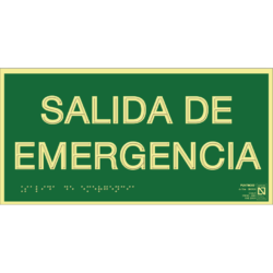 Placa fotoluminiscente Salida de emergencia con braille y altorrelieve