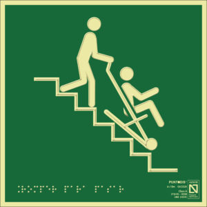Placa fotoluminiscente Silla de evacuación con braille y altorrelieve
