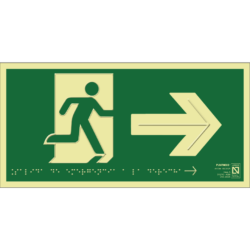 Placa fotoluminiscente Salida de emergencia a la derecha con braille y altorrelieve